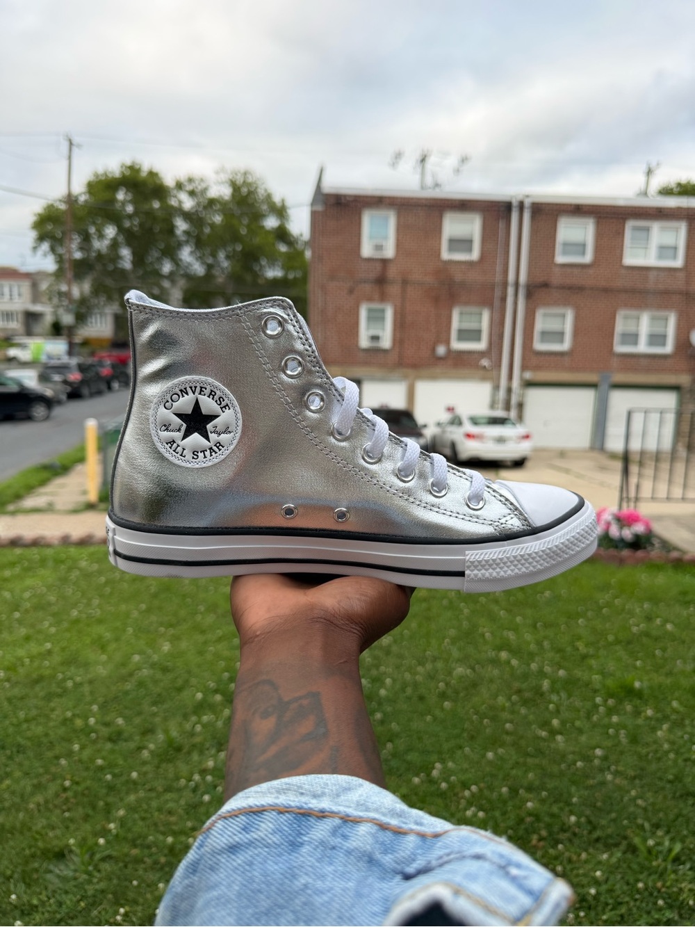 Converse Silver Metallic High Top Sneakers